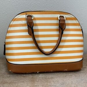 Vegan large mustard and white stripped  purse